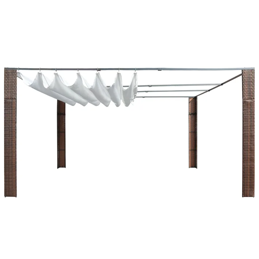 Tonnelle avec toit Résine tressée 400x400x200cm Marron et crème - 2
