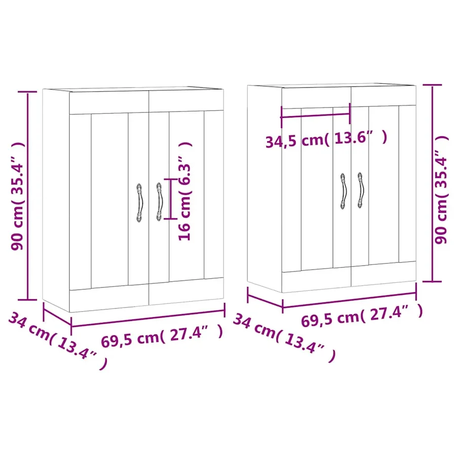 Armoires murales 2 pcs noir bois d'ingénierie - 12