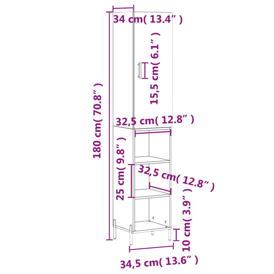 Buffet haut Gris béton 34,5x34x180 cm Bois d'ingénierie - 13