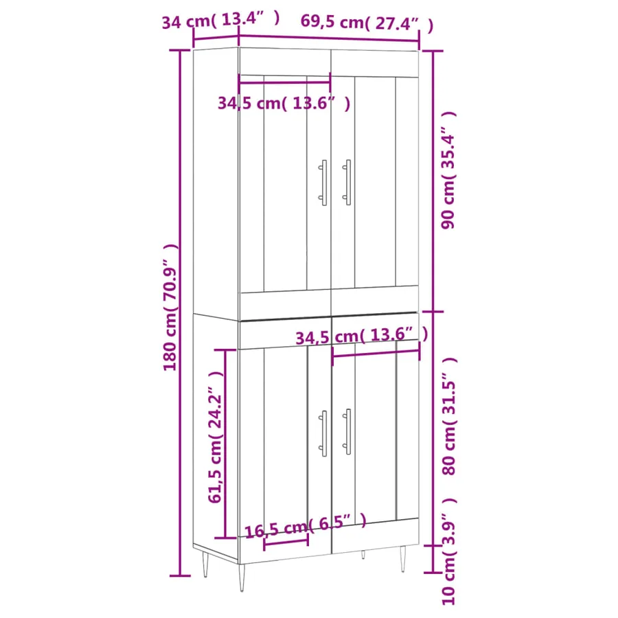 Buffet haut Chêne fumé 69,5x34x180 cm Bois d'ingénierie - 13