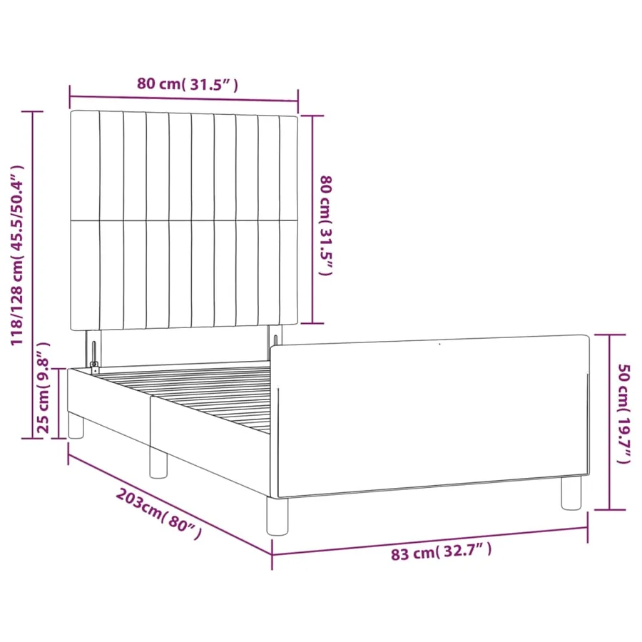 Cadre de lit sans matelas gris clair 80x200 cm velours - 14