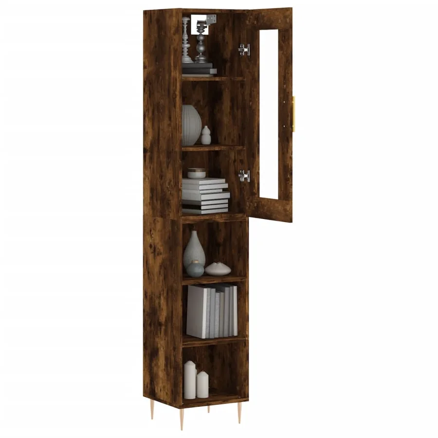 Buffet haut Chêne fumé 34,5x34x180 cm Bois d'ingénierie - 3