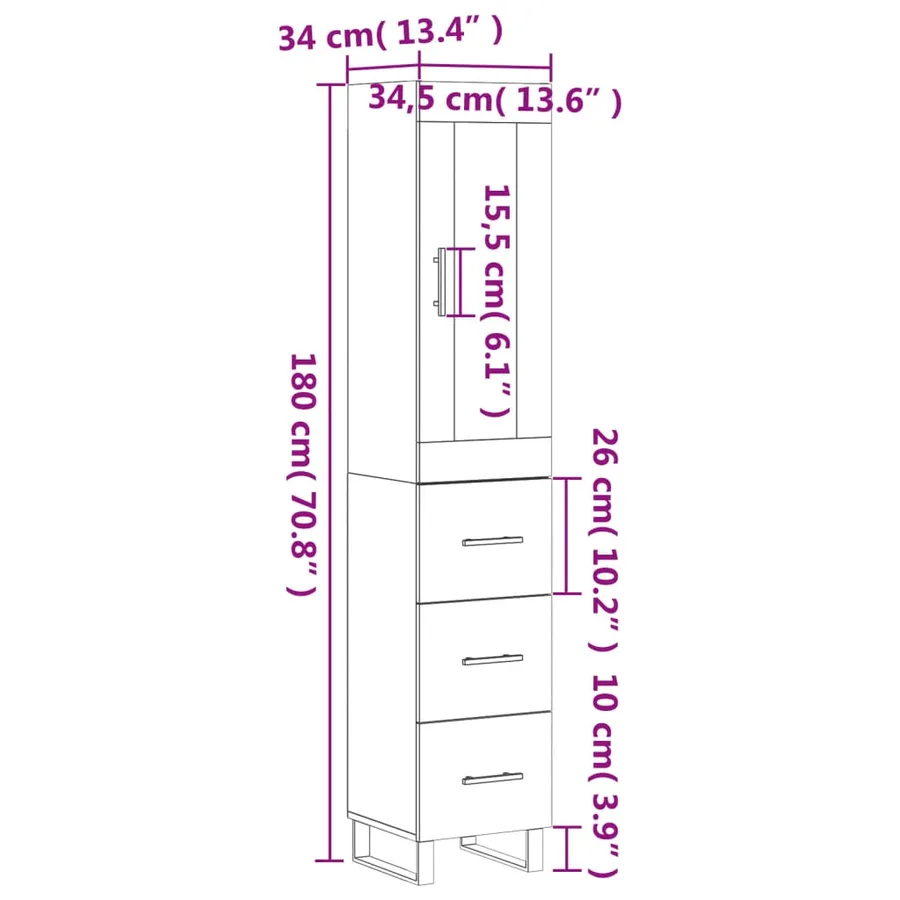 Buffet haut Gris béton 34,5x34x180 cm Bois d'ingénierie - 14