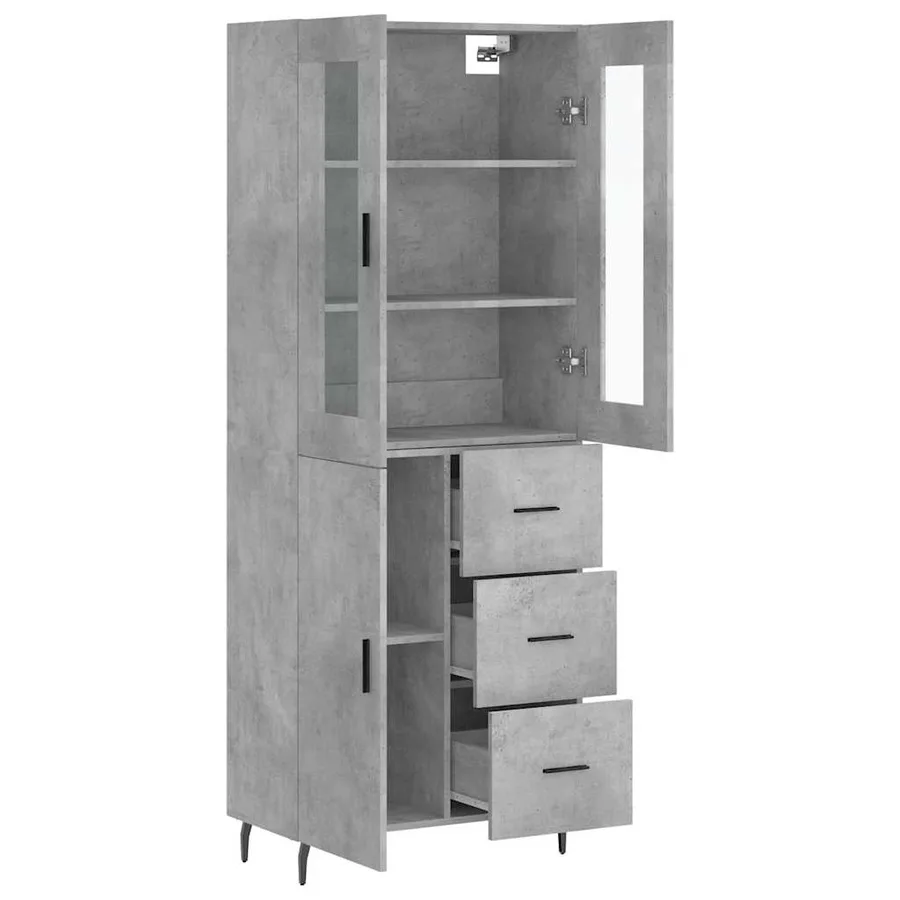 Buffet haut Gris béton 69,5x34x180 cm Bois d'ingénierie - 4