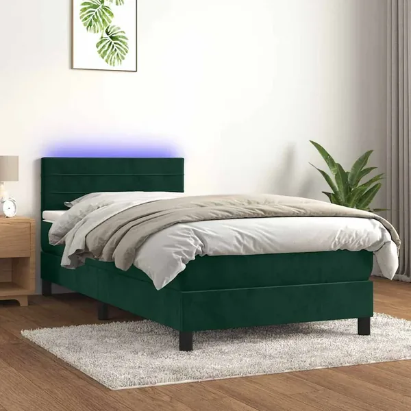 Sommier à lattes de lit et matelas et LED Vert foncé 80x200 cm