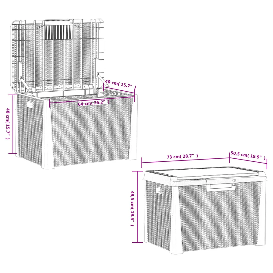 Boîte de rangement jardin coussin de siège marron 125 L PP - 10