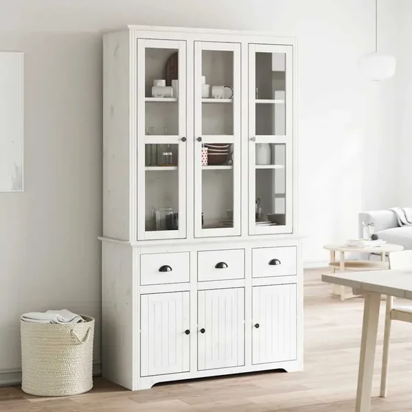 Buffet BODO blanc 115,5x43x200,5 cm bois massif de pin