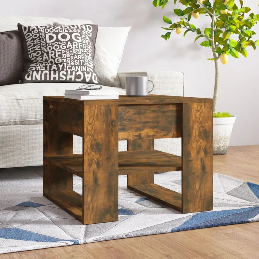Table basse chêne fumé 55,5x55x45 cm bois d'ingénierie