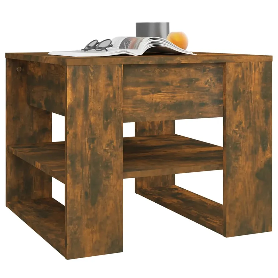 Table basse chêne fumé 55,5x55x45 cm bois d'ingénierie - 6