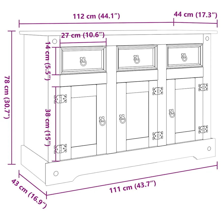 Buffet « Corona » marron 112 x 44 x 78 cm Bois massif Pin mexicain - 9