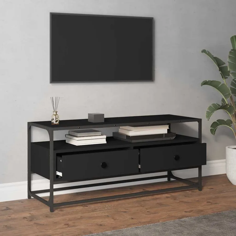 Meuble TV noir 100x35x45 cm bois d'ingénierie - 3