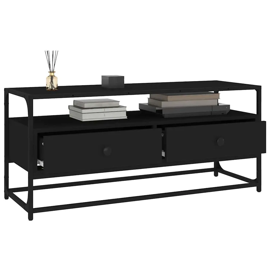 Meuble TV noir 100x35x45 cm bois d'ingénierie - 4