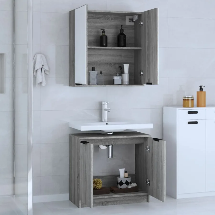 Ensemble d'armoires de salle de bain 2 pcs sonoma gris - 3