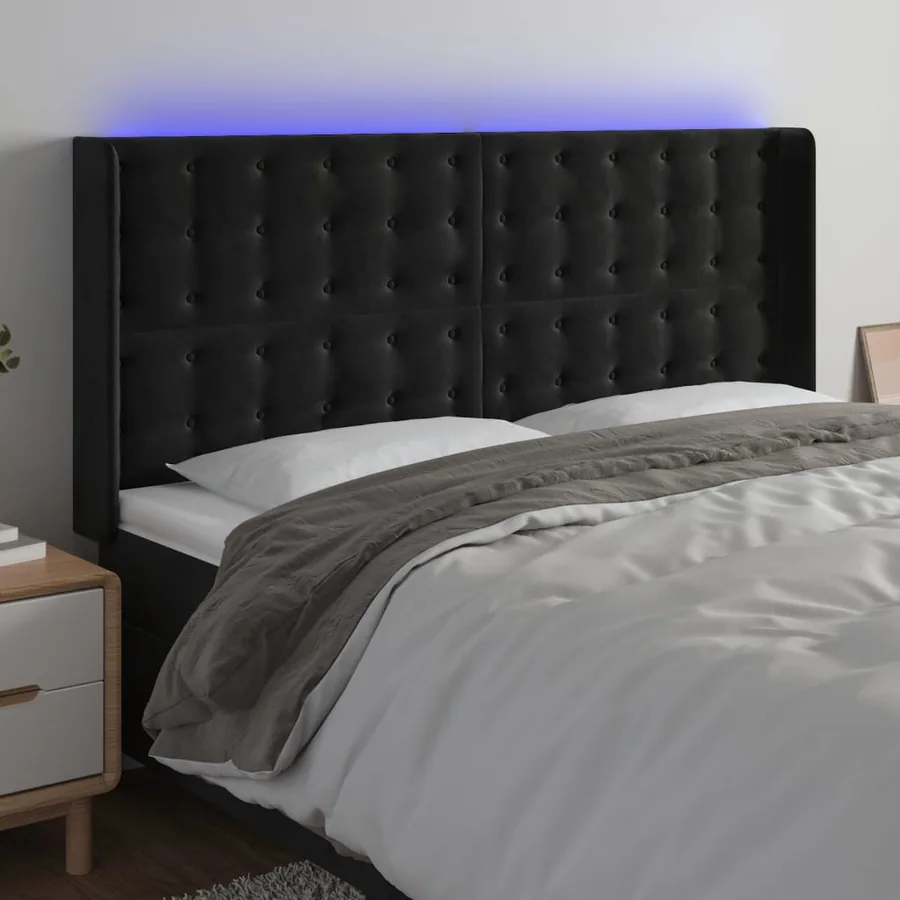 Tête de lit à LED Noir 163x16x118/128 cm Velours