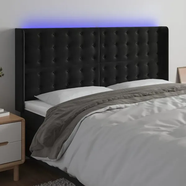 Tête de lit à LED Noir 163x16x118/128 cm Velours