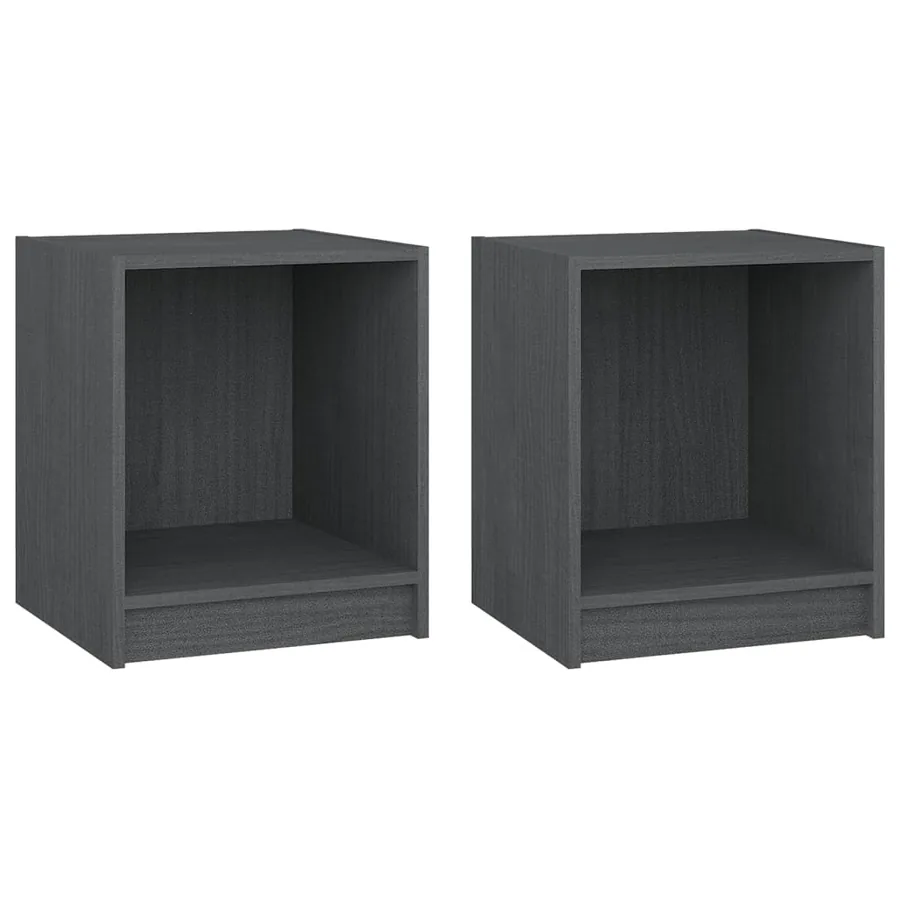 Tables de chevet 2 pcs Gris 35,5x33,5x41,5cm Bois de pin massif - 2