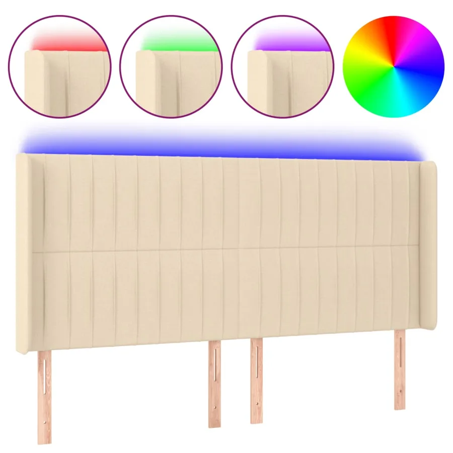 Tête de lit à LED Crème 183x16x118/128 cm Tissu - 2