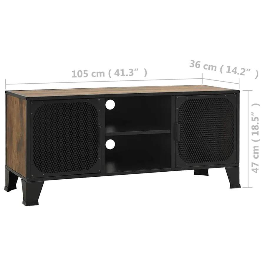 Meuble TV Marron rustique 105x36x47 cm Métal et MDF - 9