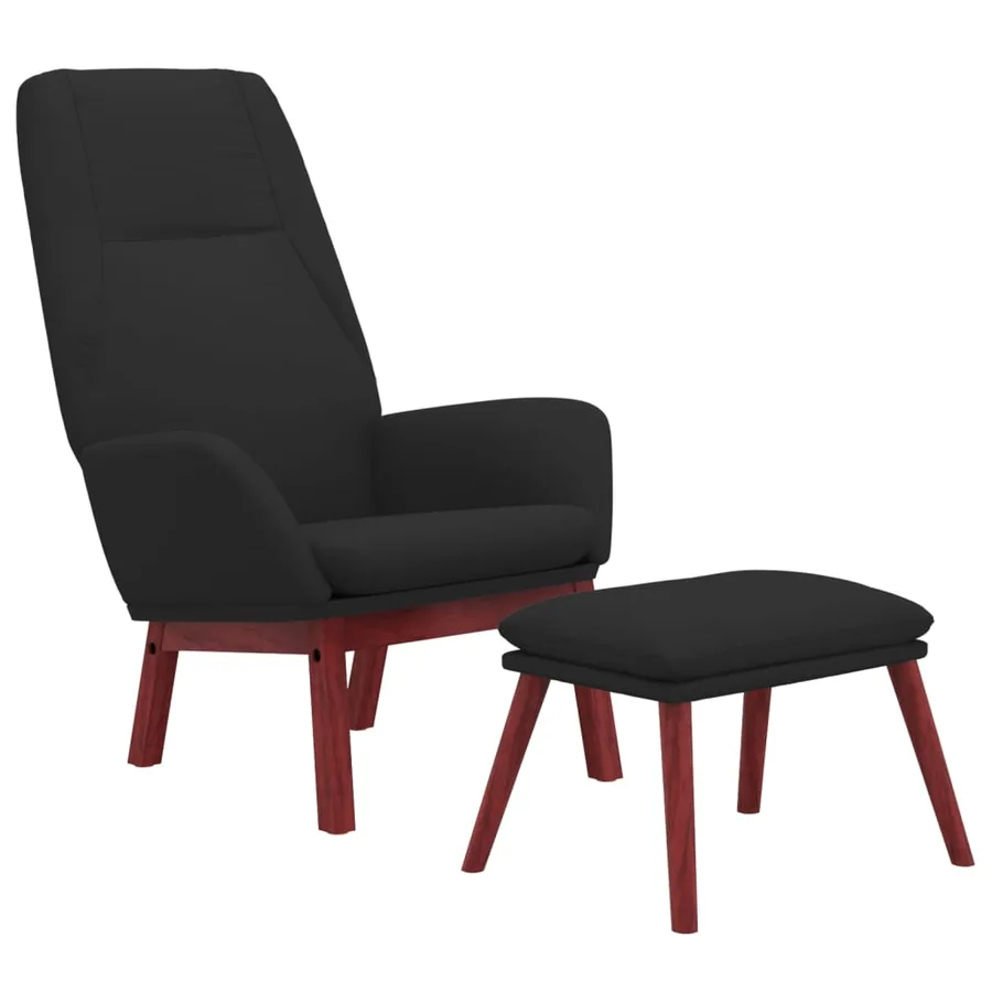 Chaise de relaxation avec repose-pied Noir Tissu - 3