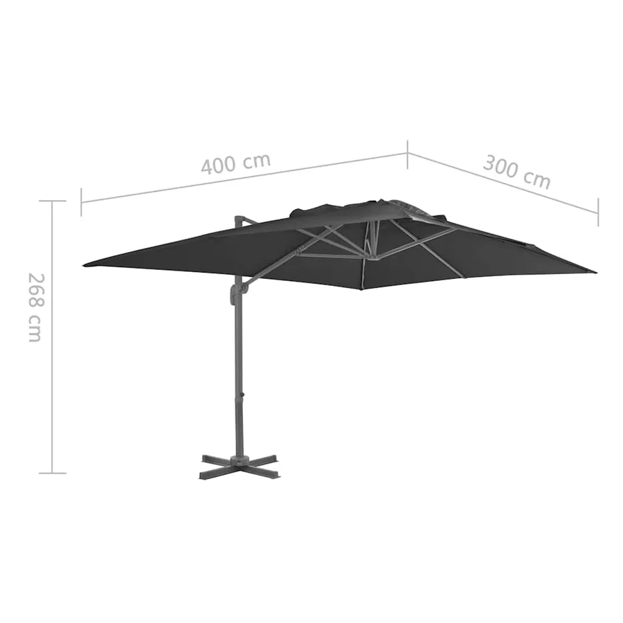 Parasol de jardin déporté avec mât en aluminium 400 x 300 cm Anthracite - 9