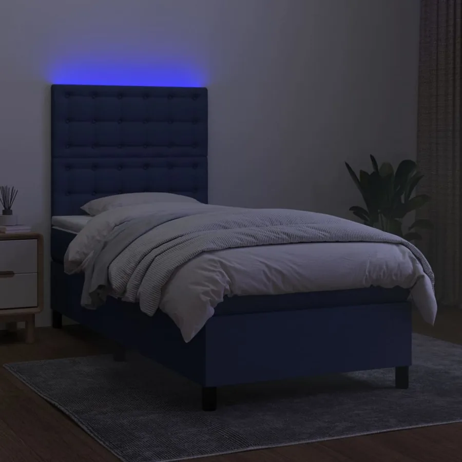 Sommier à lattes de lit avec matelas et LED Bleu 90x200cm Tissu - 4