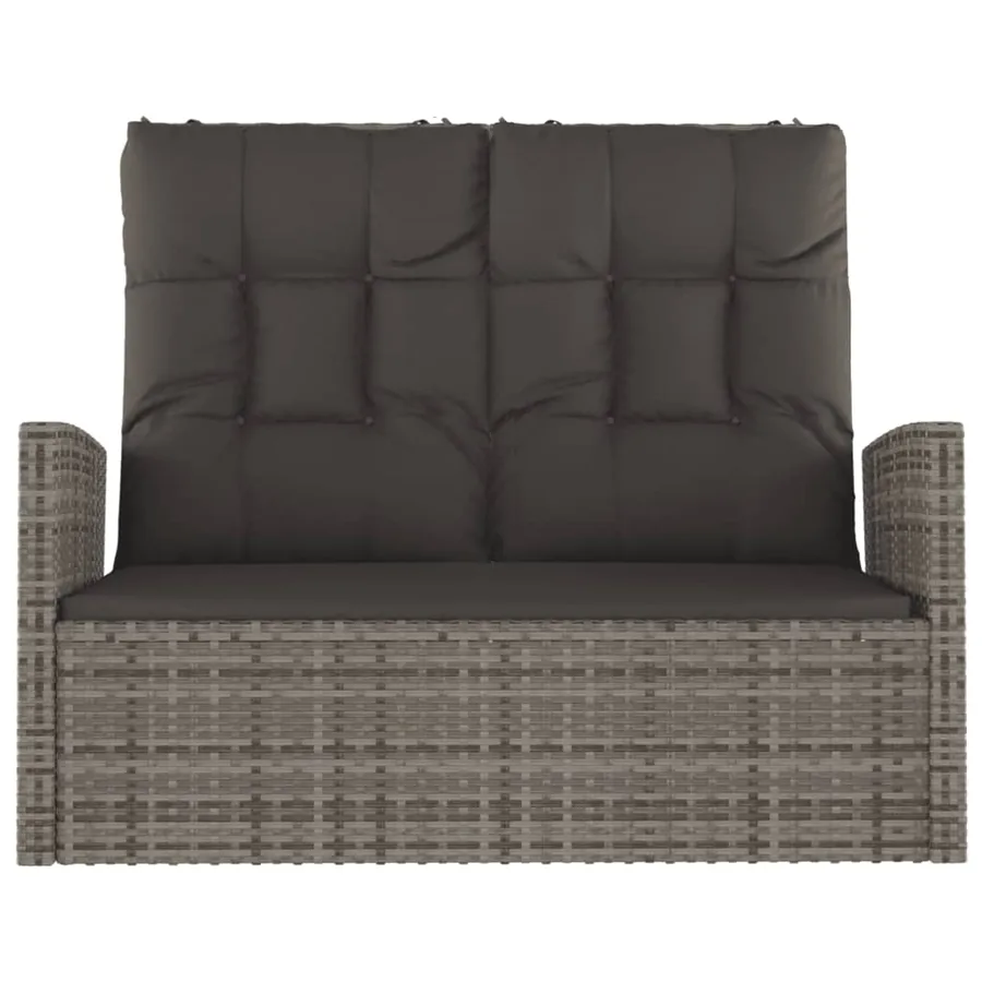 Banc de jardin inclinable et coussins gris 118cm résine tressée - 3