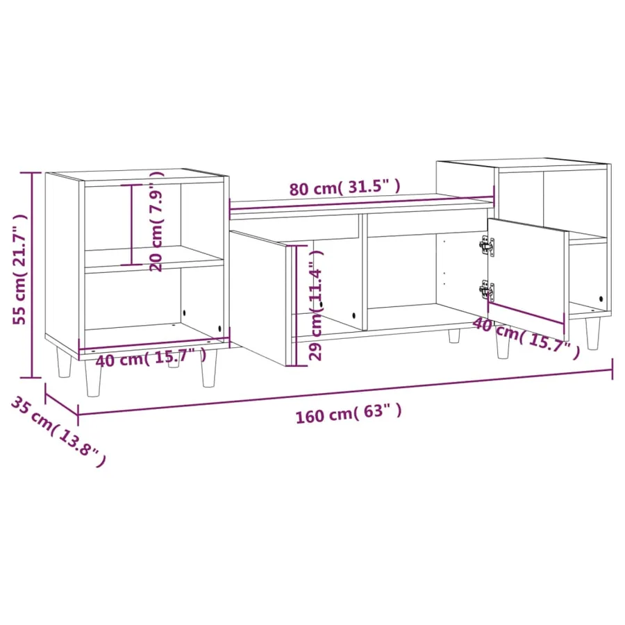Meuble TV Sonoma gris 160x35x55 cm Bois d'ingénierie - 10