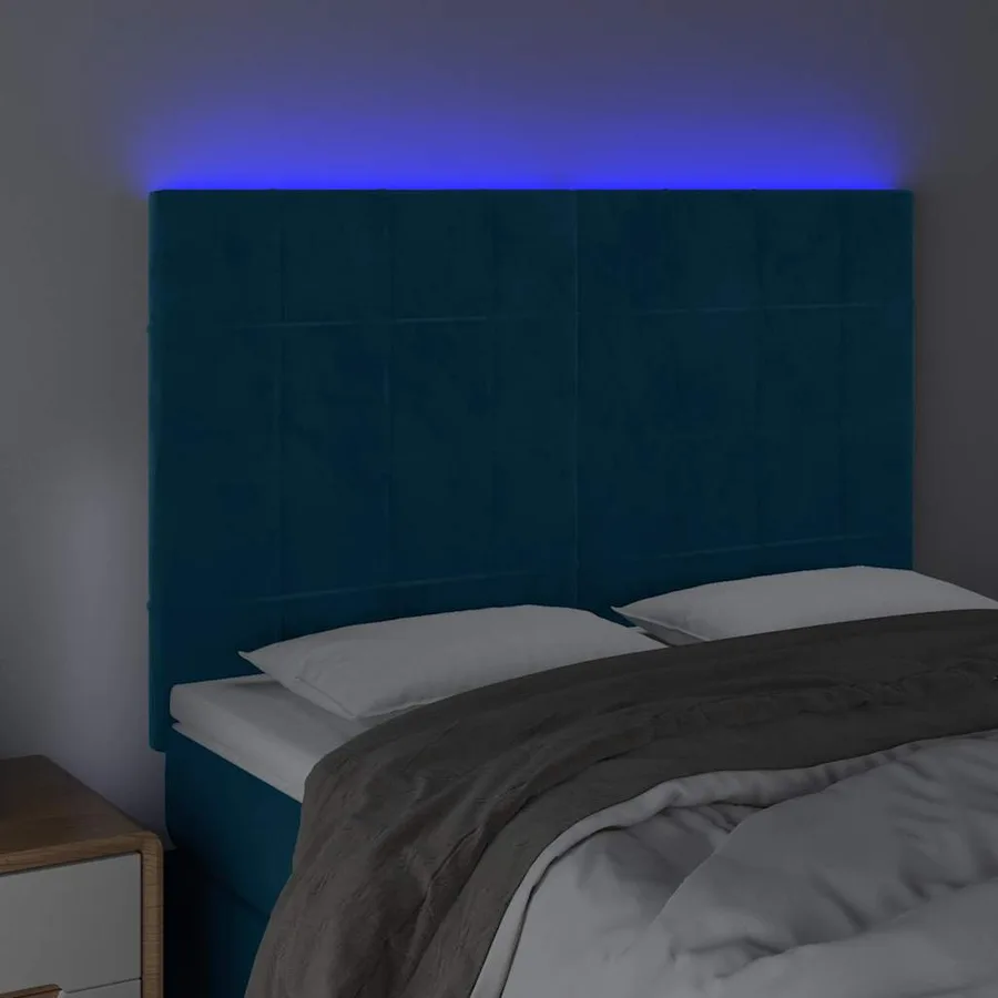 Tête de lit à LED Bleu foncé 144x5x118/128 cm Velours - 3