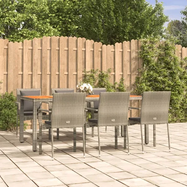 Ensemble à manger jardin et coussins 7 pcs gris rotin