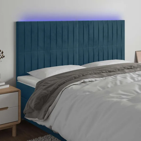 Tête de lit à LED Bleu foncé 180x5x118/128 cm Velours