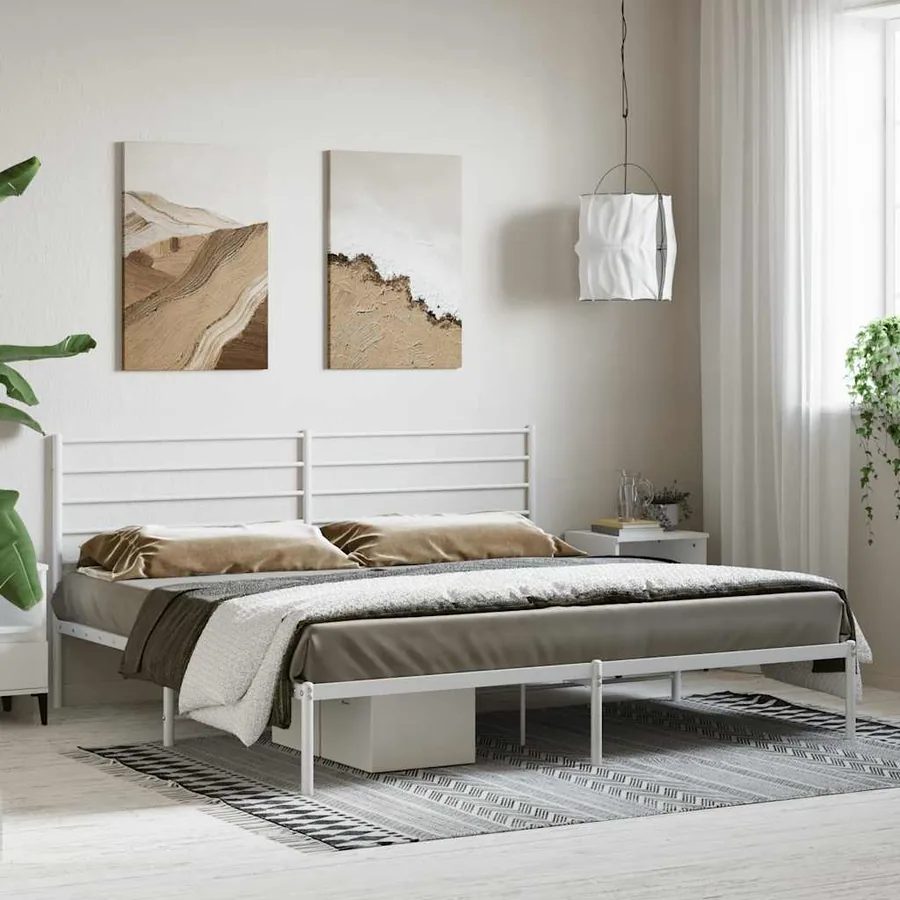 Cadre de lit métal sans matelas et tête de lit blanc 180x200 cm - 4