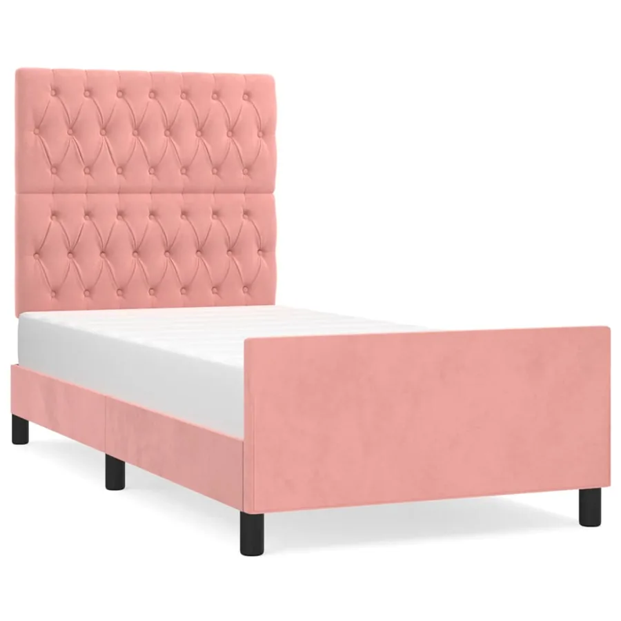 Cadre de lit sans matelas rose 100x200 cm velours - 2