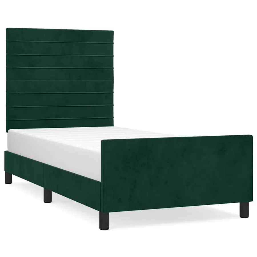 Cadre de lit sans matelas vert foncé 100x200 cm velours - 2