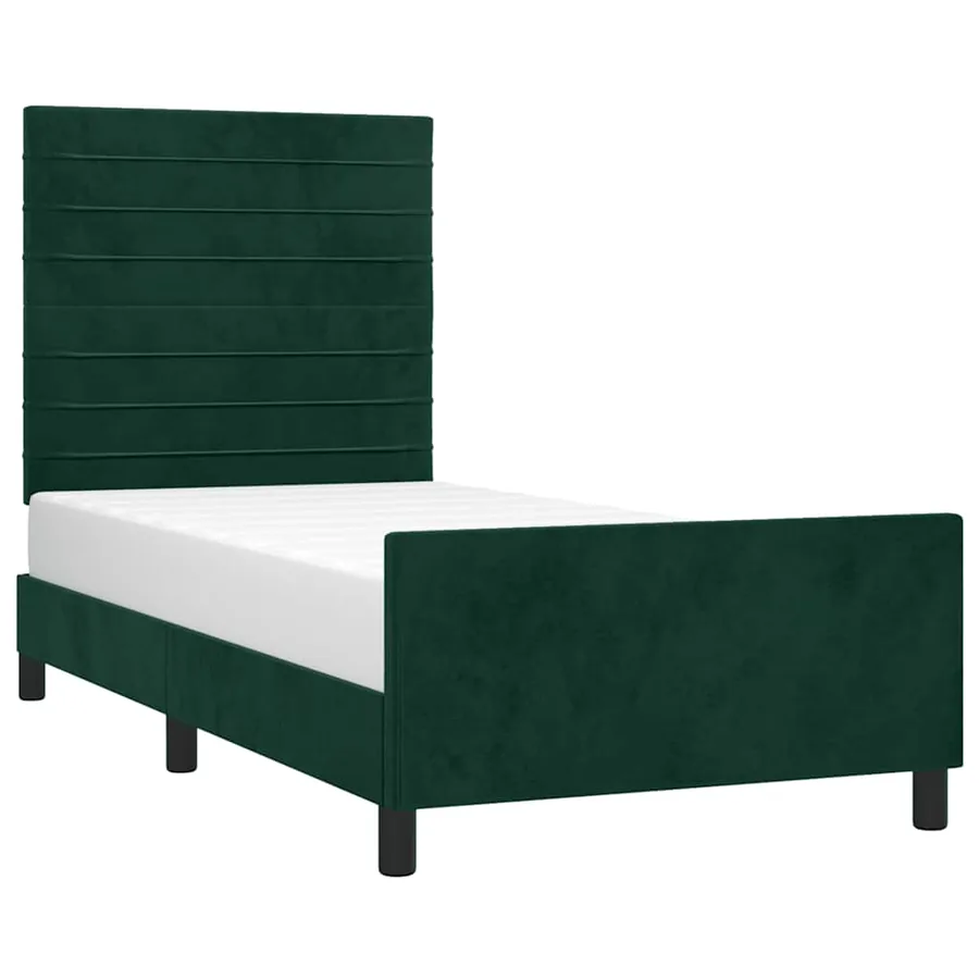 Cadre de lit sans matelas vert foncé 100x200 cm velours - 3