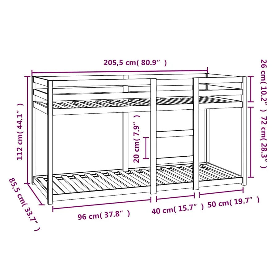 Lit superposé sans matelas blanc 80x200 cm bois de pin massif - 8