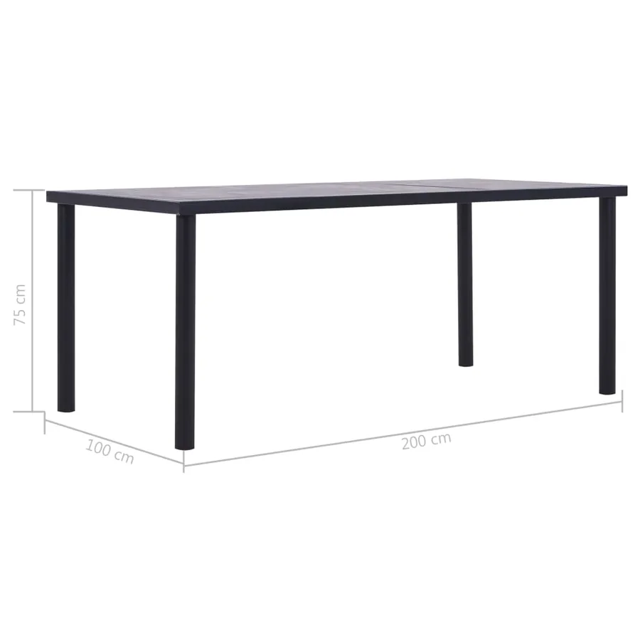 Table à manger Noir et gris béton 200x100x75 cm MDF - 5