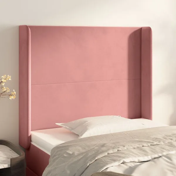 Tête de lit avec oreilles Rose 93x16x118/128 cm Velours