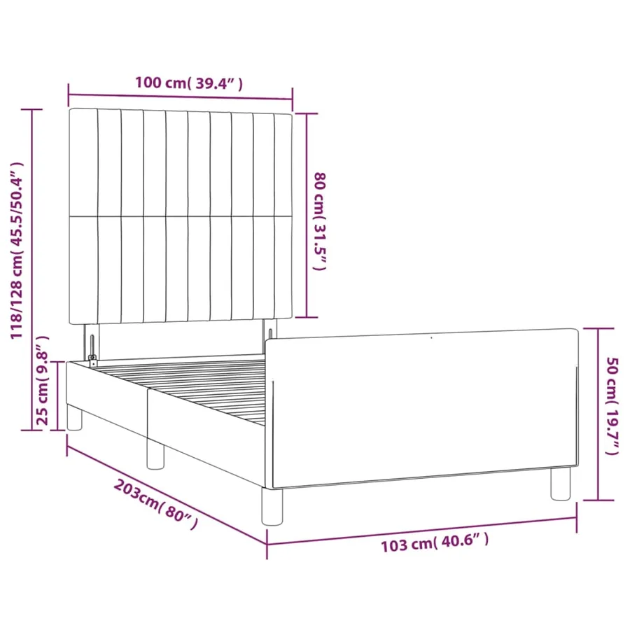 Cadre de lit sans matelas taupe 100x200 cm tissu - 14