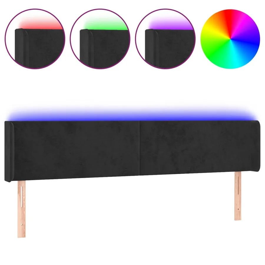 Tête de lit à LED Noir 203x16x78/88 cm Velours - 2