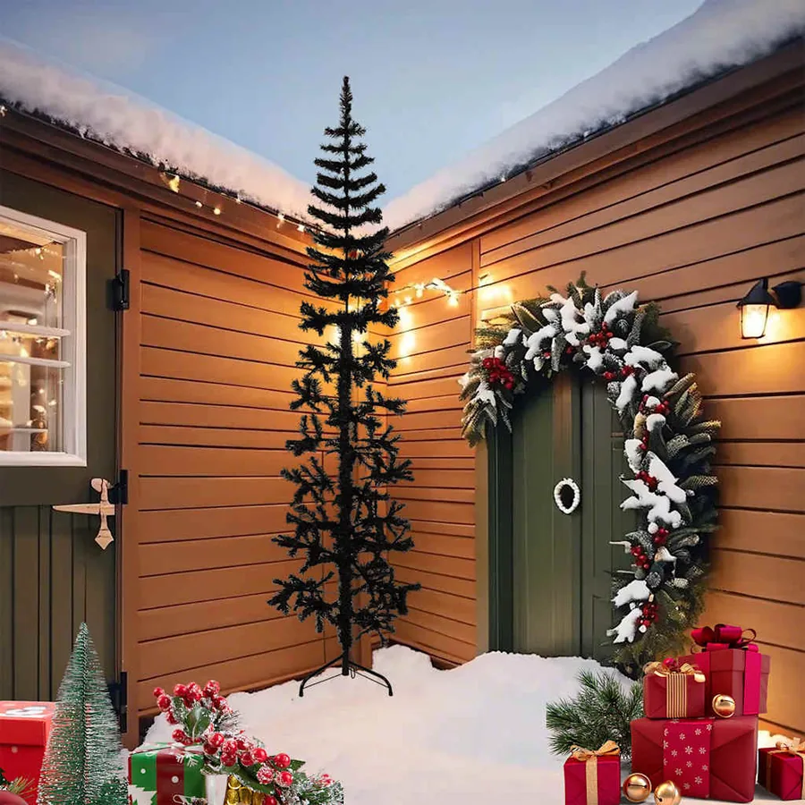 Demi sapin de Noël artificiel mince avec support Noir 240 cm - 2