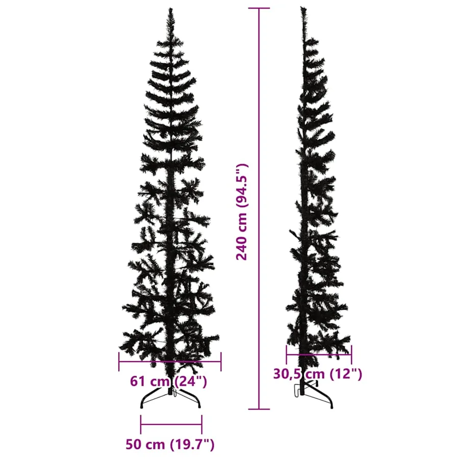 Demi sapin de Noël artificiel mince avec support Noir 240 cm - 9