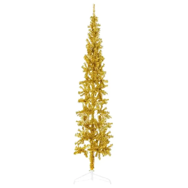 Demi sapin de Noël artificiel mince avec support Doré 210 cm