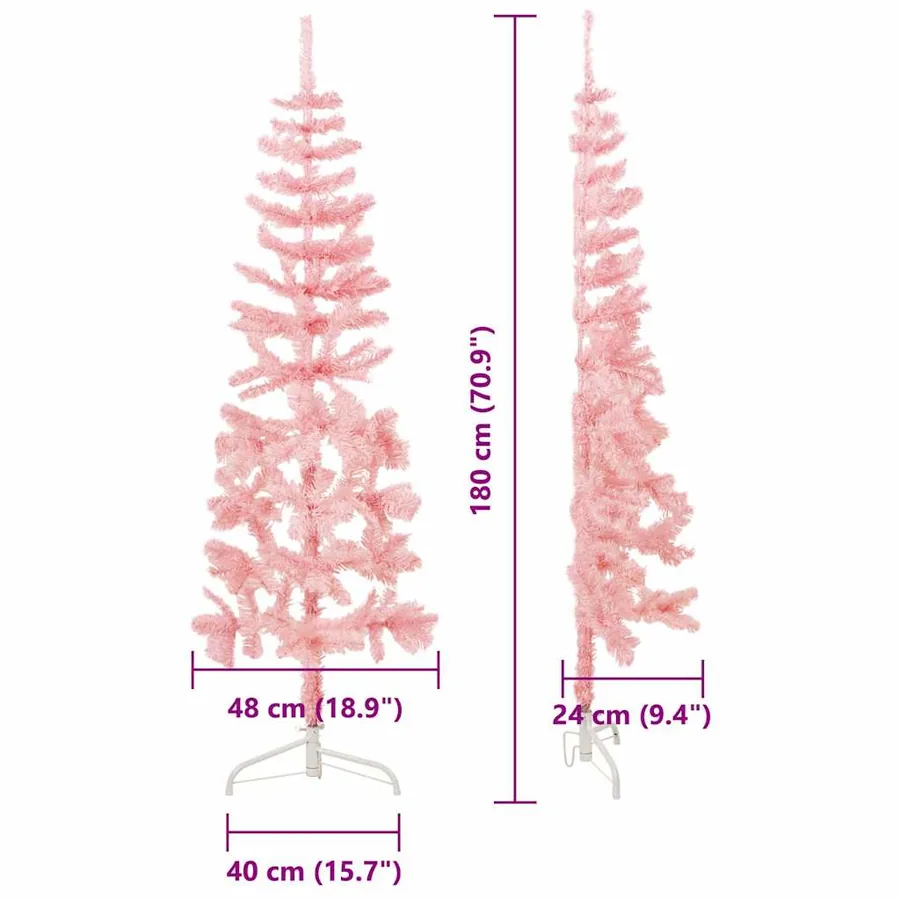 Demi sapin de Noël artificiel mince avec support Rose 180 cm - 10
