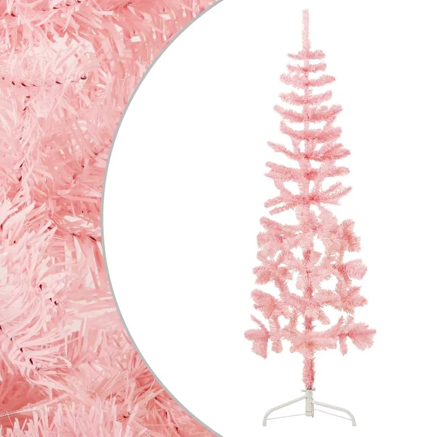 Demi sapin de Noël artificiel mince avec support Rose 180 cm - 3
