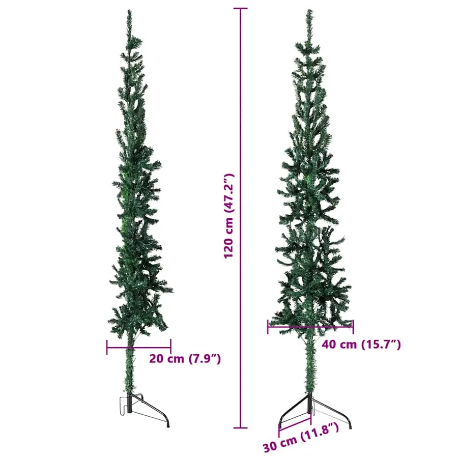 Demi sapin de Noël artificiel mince avec support Vert 120 cm - 8