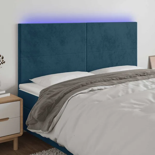 Tête de lit à LED Bleu foncé 200x5x118/128 cm Velours