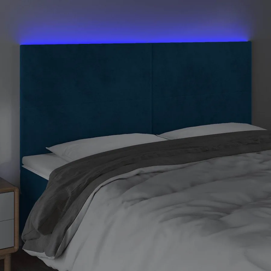 Tête de lit à LED Bleu foncé 200x5x118/128 cm Velours - 3