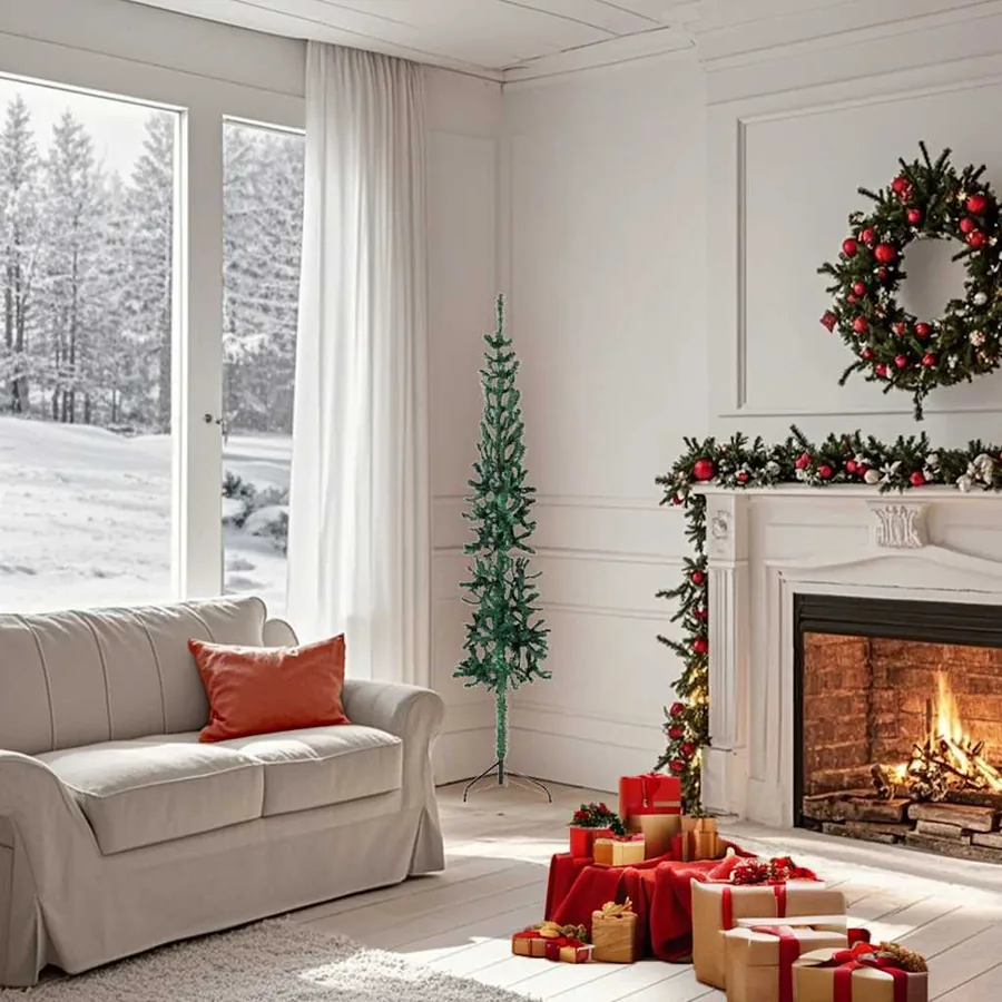Demi sapin de Noël artificiel mince avec support Vert 150 cm - 2