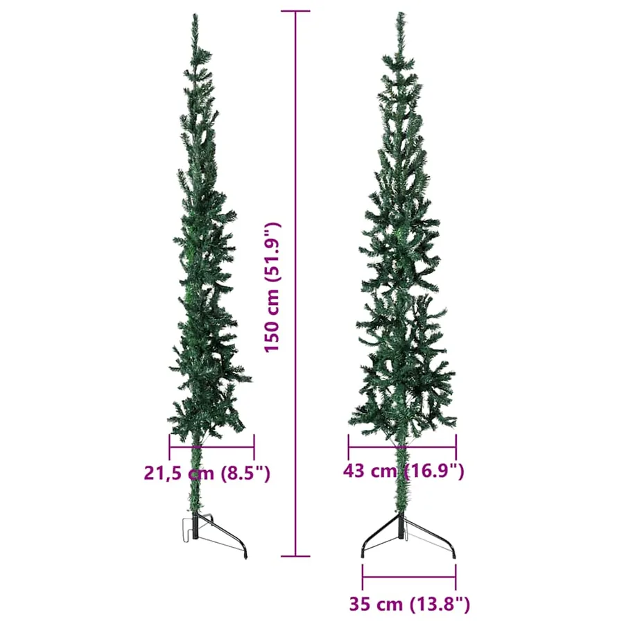 Demi sapin de Noël artificiel mince avec support Vert 150 cm - 9