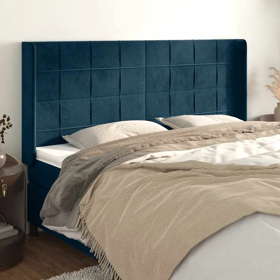 Tête de lit avec oreilles Bleu foncé 203x16x118/128 cm Velours